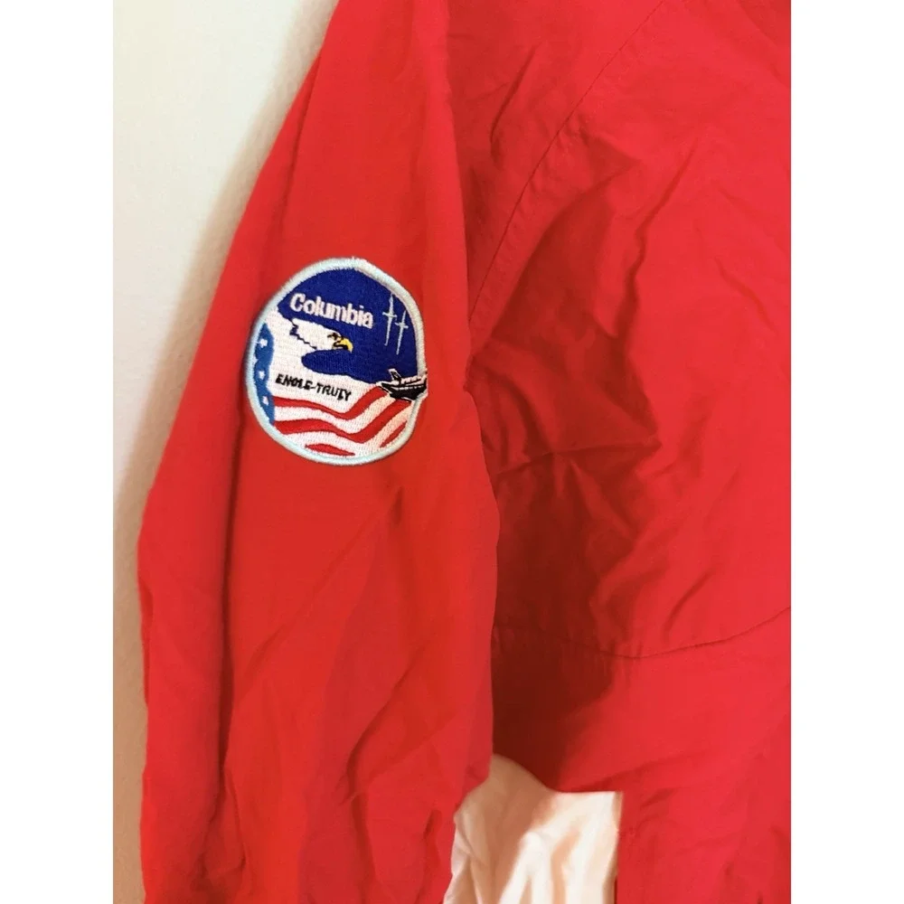 Buzz Aldrin Men's Red Windbreaker Pullover NASA Patches Quarter Snap Medium